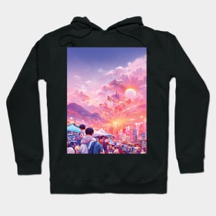 Lofi Dreamy Sunrise at Morning Having Leisure Walk in Big City Hoodie